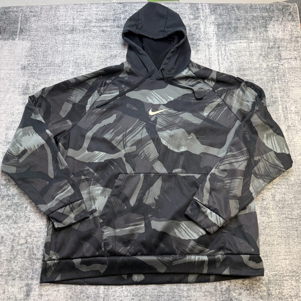 Nike Hoodie Mens 3XLT Gray Cascade Brushstroke Camo Therma Fit Fleece Sweatshirt
